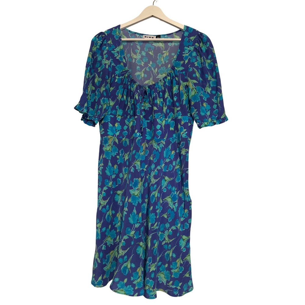 RIXO Lilita Floral Dress Short Sleeve Babydoll Sweetheart Neck 100% Silk Size 10 - Picture 4 of 7